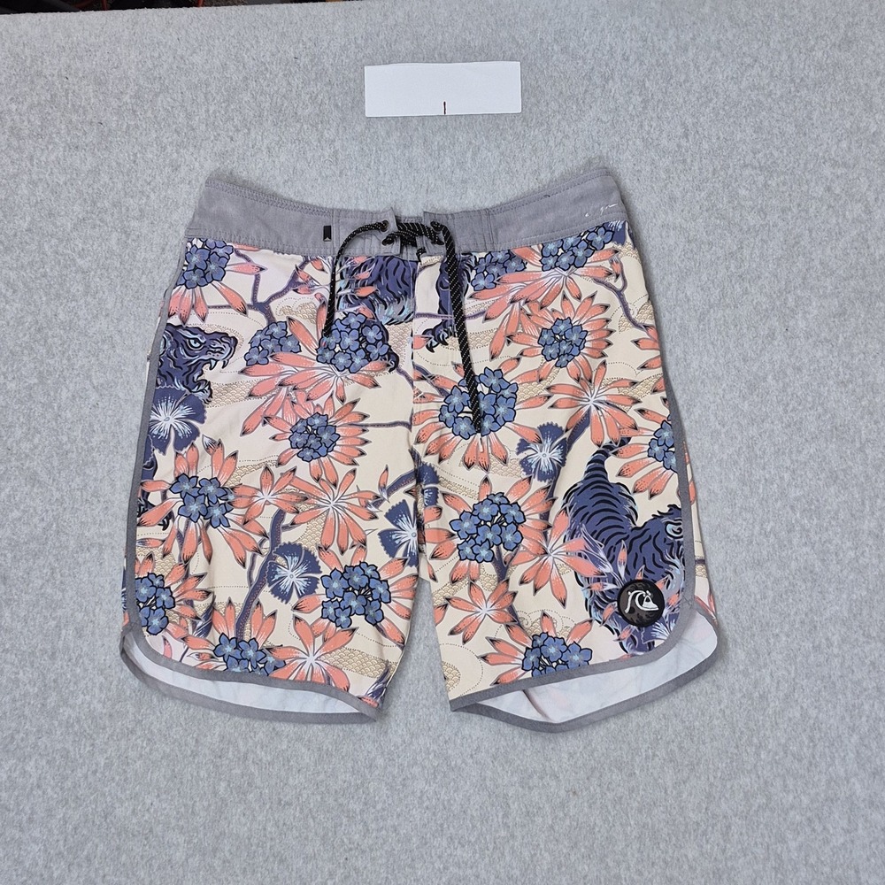 Quiksilver Men Shorts 31 Beige Floral Swimwear Tiger Boardshorts